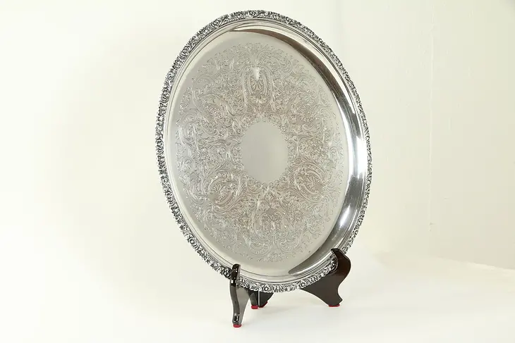 Victorian Antique Engraved English Silverplate Drinks Tray, Hallmark #33117