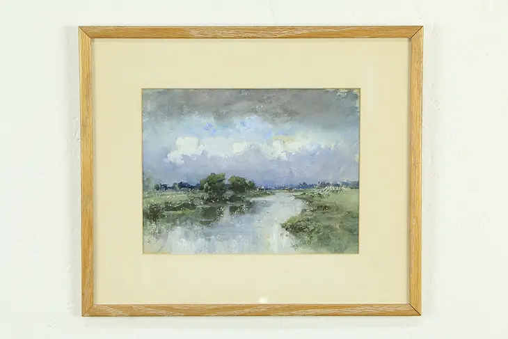 Watercolor Antique Painting Pammy Wash, Sussex, Signed #33154