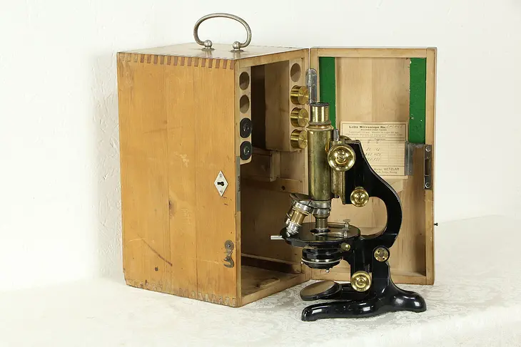 Leitz Wetzlar Antique Scientific Microscope & Case #33189