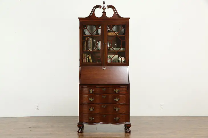 Traditional Vintage Secretary Desk & Bookcase, Claw Feet #33220