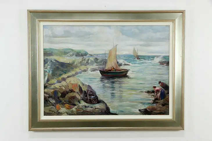 Coast of Brittany With Sailboat Oil Painting, Charles H Kellner 1935  #33319