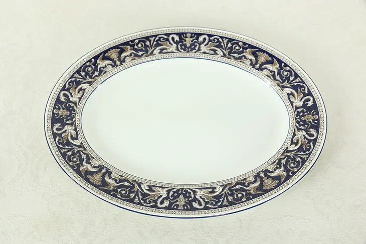 Wedgwood Cobalt Blue Florentine Pattern Oval 15 1/2" Serving Platter #33360