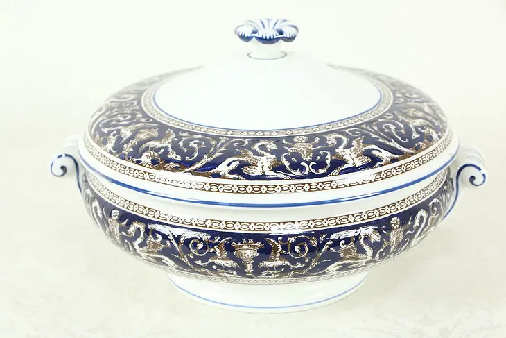 Wedgwood Cobalt Blue Florentine Pattern Tureen or Bowl with Cover #33365