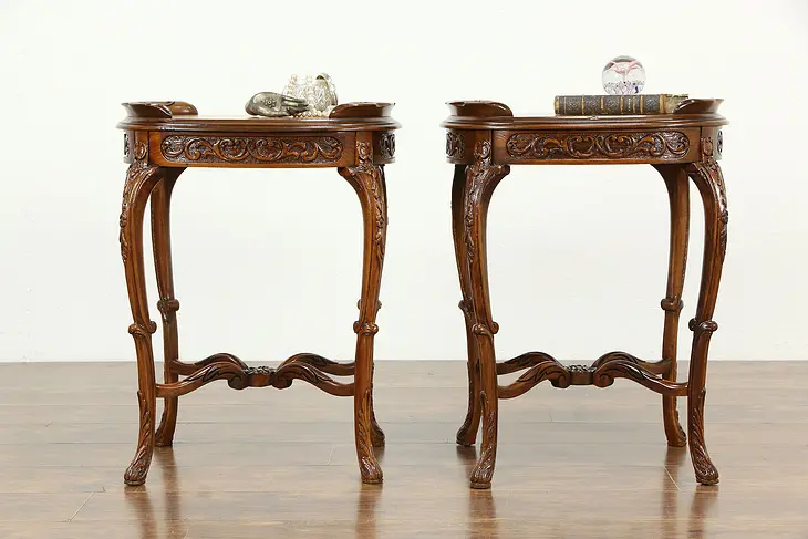 Pair of Vintage Lamp Tables / Nightstands Rosewood & Satinwood Marquetry  #33734