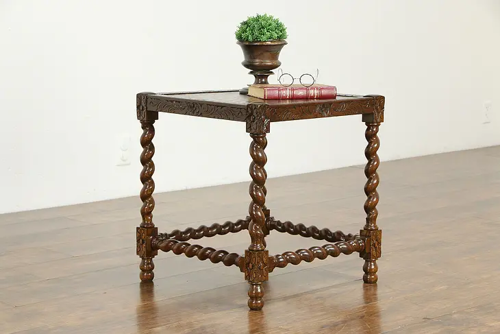English Tudor Antique Oak Lamp, End or Chairside Table, John Miller NY #34340