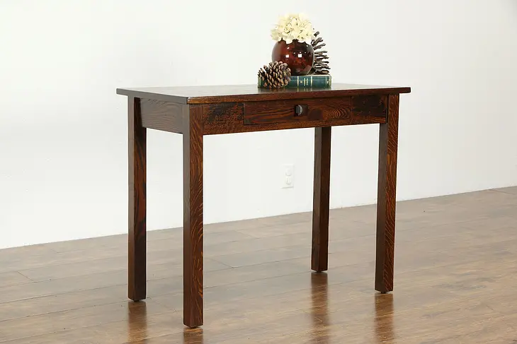 Craftsman Antique Oak Hall Console, Sofa or Lamp Table with Drawer #33655