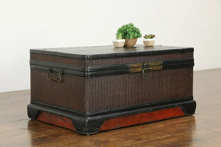 Korean Antique Wicker & Lacquer Trunk, Blanket Chest or Coffee Table #33687