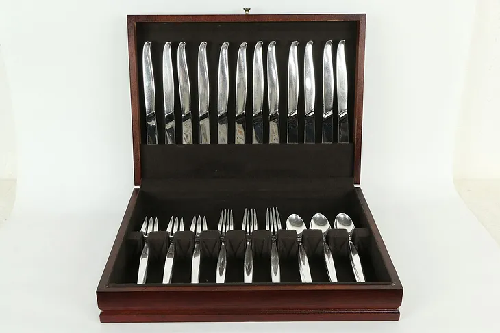 Set for 12 Midcentury Modern Towle Contour Sterling Silver Flatware 48 Pc #33891