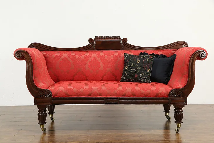 Empire or Greek Revival Antique 1820 Mahogany Sofa, New Upholstery #34047
