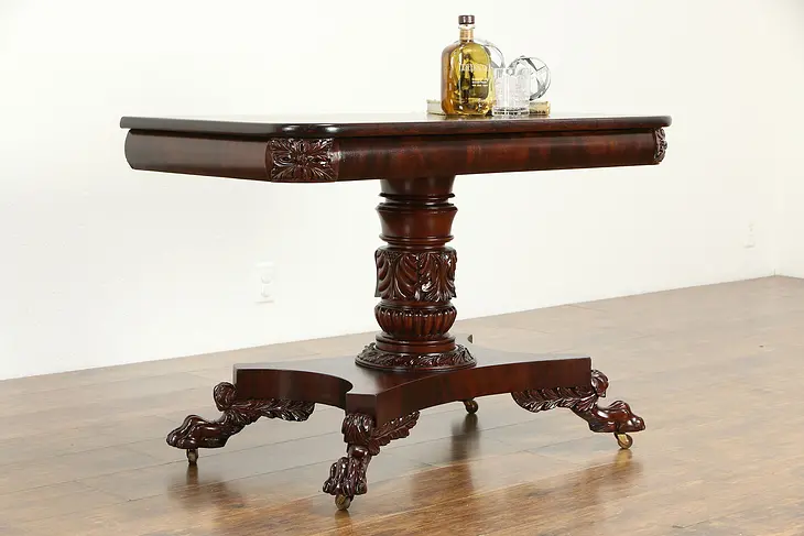 Empire 1820 Antique Cherry & Mahogany Console Table, Acanthus Carved #34322