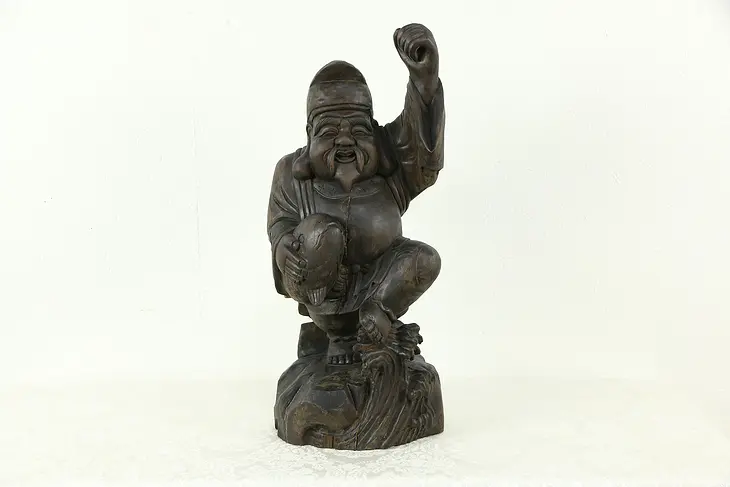 Fisherman & Fish Antique Chinese Hand Carved Sculpture #34369