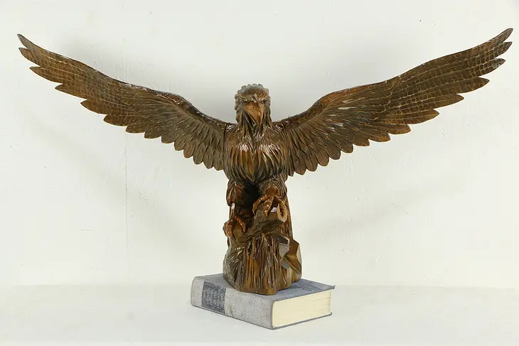 Eagle Sculpture Vintage Hand Carved Maple Statue #34389