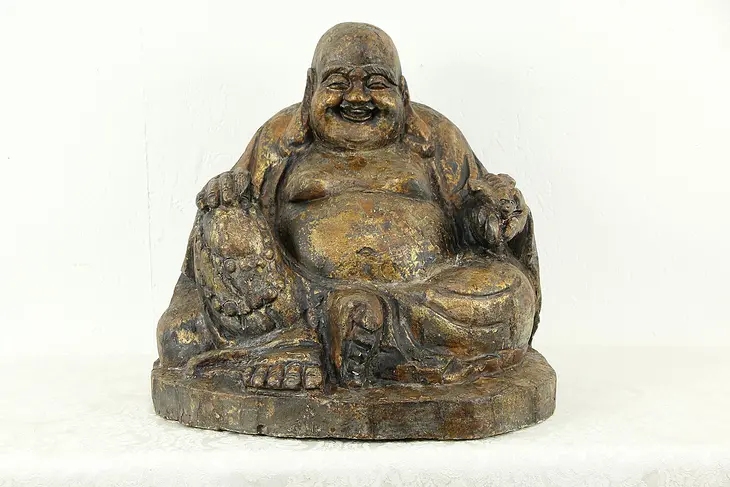 Sitting Buddha Hand Carved Chinese Sculpture, Old Painting #34917