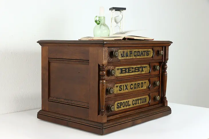 Farmhouse Antique Cherry Spool Cabinet, Jewelry Collector Chest, Coats #38651