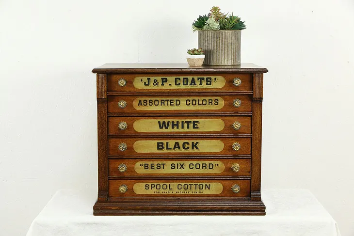 Victorian Oak Antique Spool Cabinet, Jewelry or Collector Chest #34982