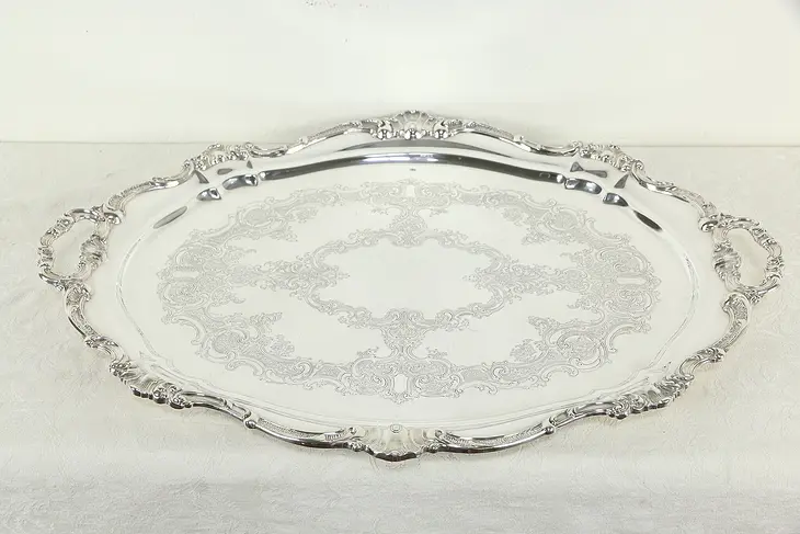Silverplate Vintage Engraved 26 1/2" Serving Tray with Handles, Gorham #34973