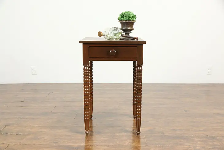Walnut 1840 Antique Nightstand or Lamp Table, Spool Turned Legs #35118