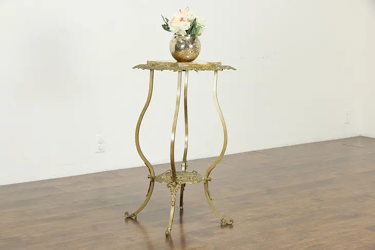 Victorian Antique Onyx & Brass Sculpture Pedestal or Plant Stand, Angels #35122