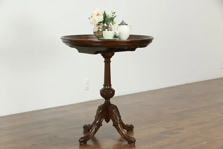Hall or Antique Lamp Tilt Top Table, Cherub Slaying Dragon Carving  #35235