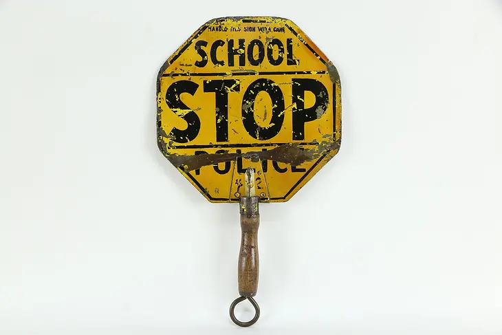 School Stop Sign, Antique Police Traffic Hand Held Sign #35323