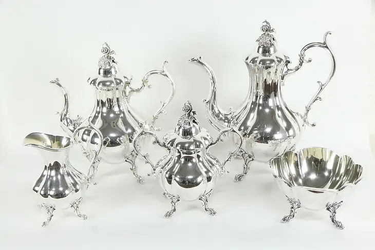 Winthrop Pattern Silverplate 5 pc Coffee & Tea Set, Reed & Barton  #35324