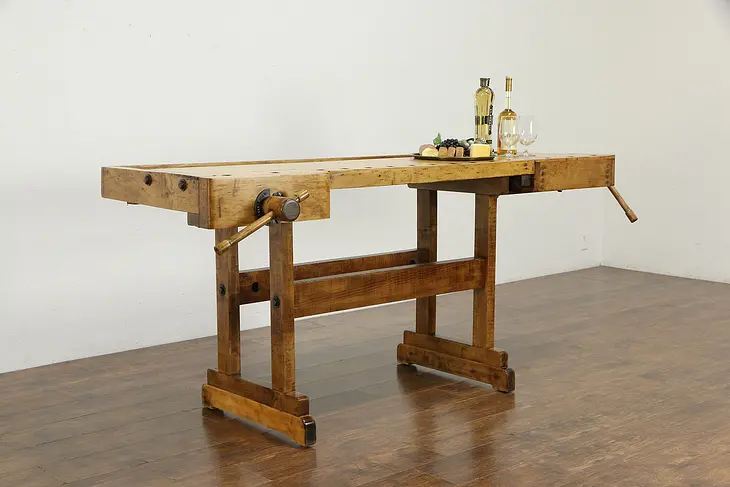Carpenter Salvage Antique Workbench, Kitchen Island Wine & Cheese Table #34386