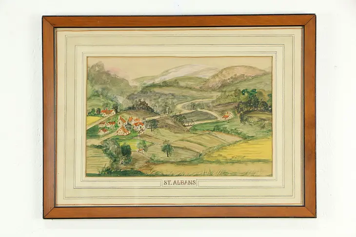 St. Albans VT Antique Original Watercolor Painting 22 1/2" #34782