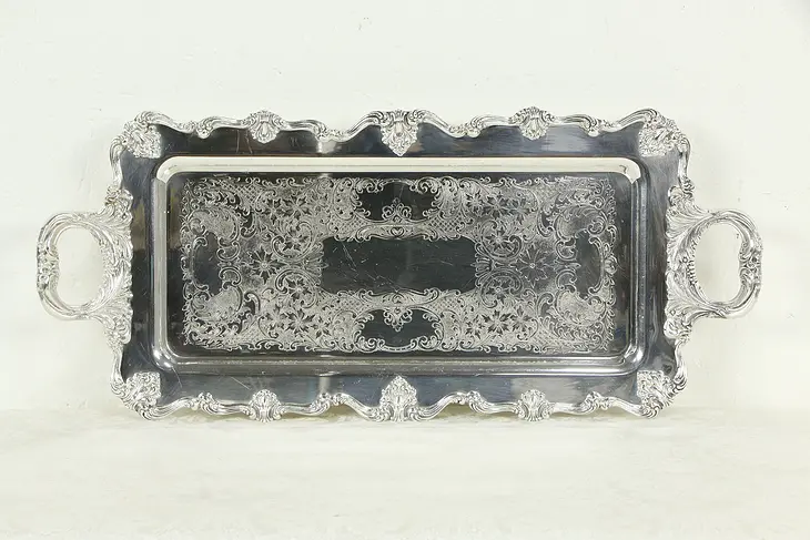 Silverplate Footed Antique Engraved Tray Victorian W&S Black Kinton #35690