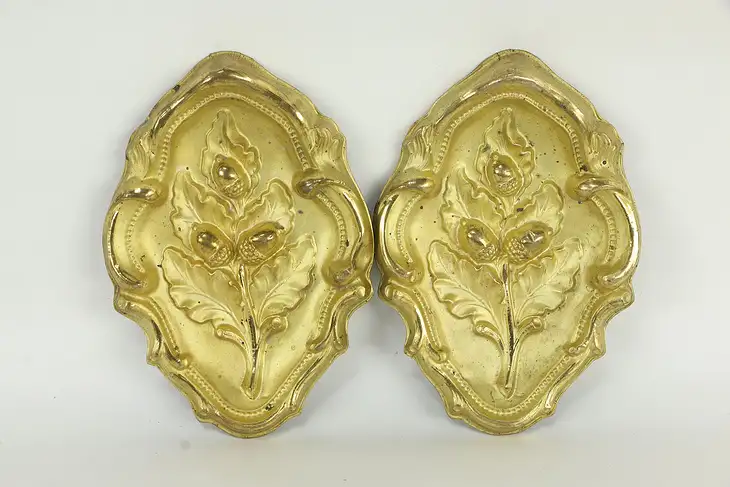 Pair of Victorian Antique Gold Plated Oak Leaf & Acorn Valance Fragments #34275