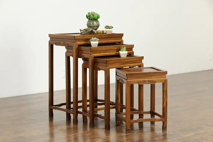Set of 4 Vintage Chinese Nesting Tables, Hand Carved Rosewood #35420
