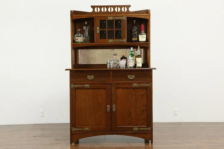 Oak Arts & Crafts Antique Belgian Sideboard, Server or Bar Cabinet #35859