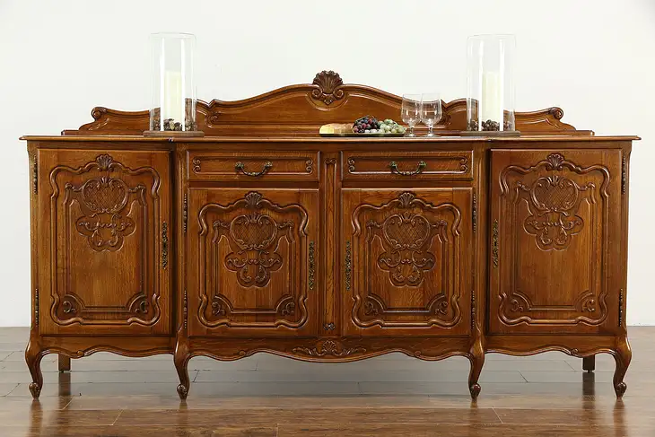 Oak Country French Provincial Vintage Sideboard Buffet Server, TV Console #35874