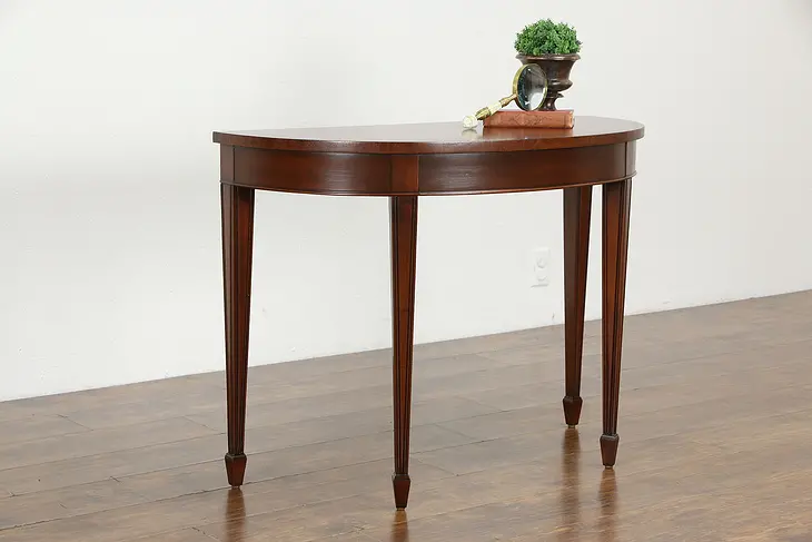 Mahogany Demilune Half Round Vintage Server or Hall Console Table #34284