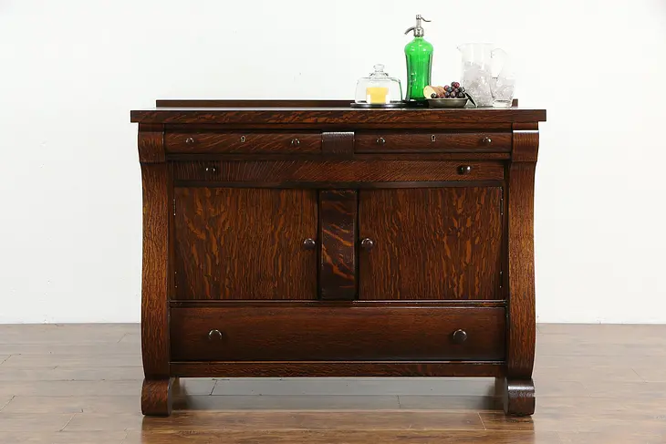 Oak Quarter Sawn Antique Empire Sideboard, Bar Cabinet, Buffet or Server #34677