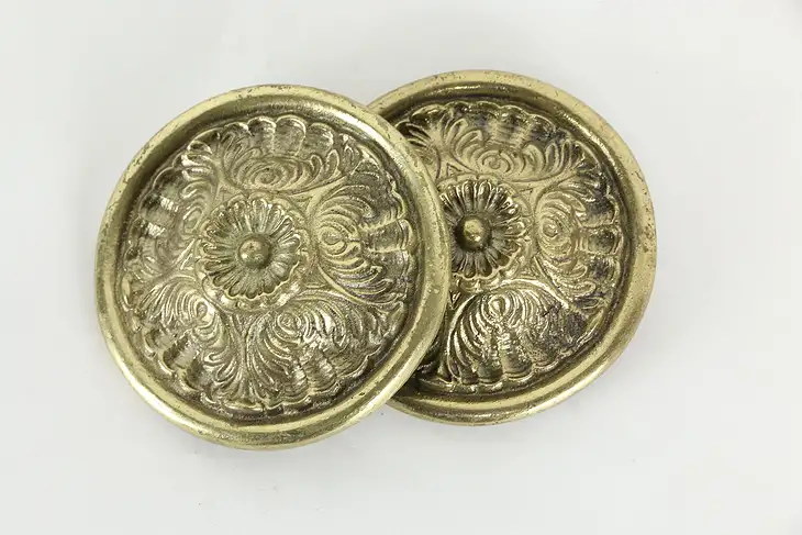 Pair of Round Brass Curtain or Drape Tiebacks, No Brackets #36163