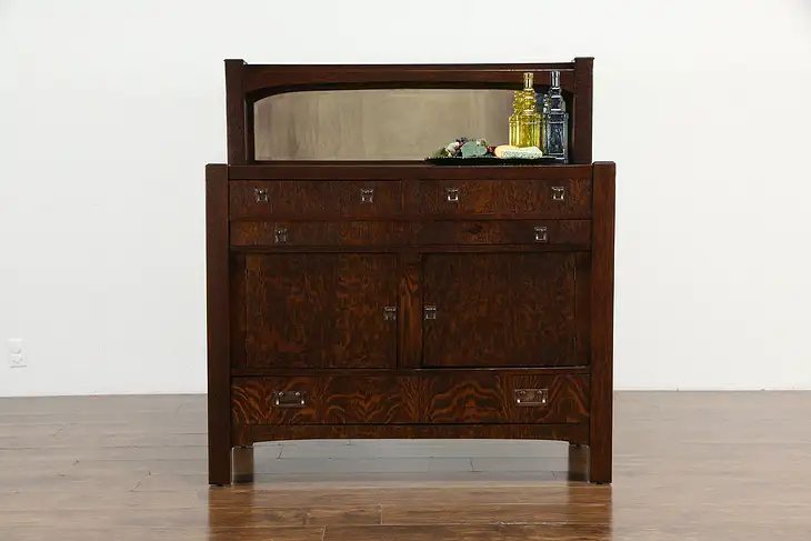 Arts & Crafts Mission Oak Antique Craftsman Sideboard Server, Mirror #34285