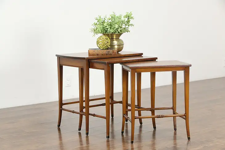 Set of Three Vintage Hand Painted Mahogany Nesting or Snack Tables #36002