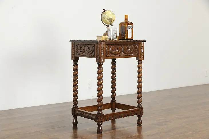 Carved Spanish Colonial Vintage Ash Peruvian Lamp or End Table Nightstand #36184