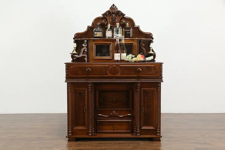 Victorian Antique Walnut Server, Sideboard, Bar Cabinet, Candle Stands #36007