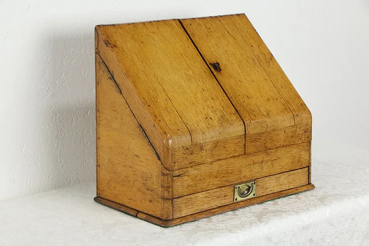 Victorian Antique Oak English Writing Box Desktop or Travel Desk #36069
