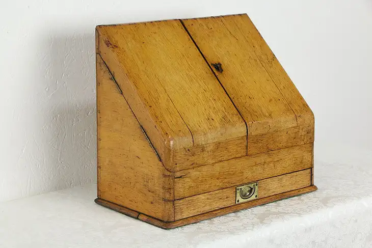 Victorian Antique Oak English Writing Box Desktop or Travel Desk #36069