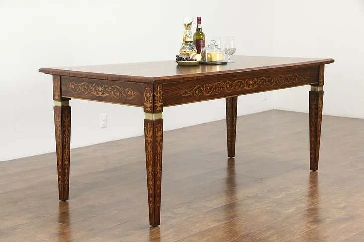 Rosewood Marquetry Antique Italian Desk, Dining or Library Table #36128
