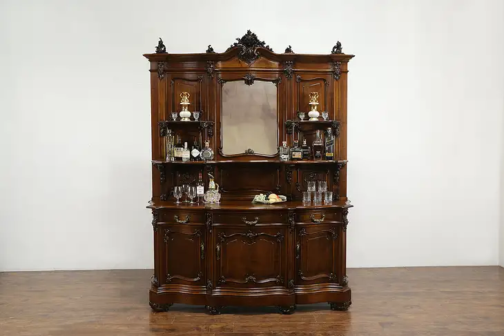 Italian Antique Carved Walnut Rococo 9' 2" Sideboard, Server, Back Bar #36178