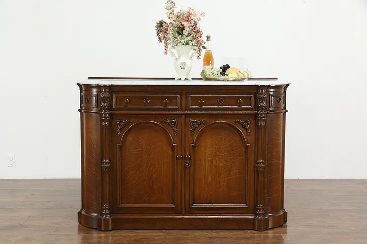 Victorian Antique Oak Marble Top Sideboard, Server, Buffet or Bar Cabinet #36269