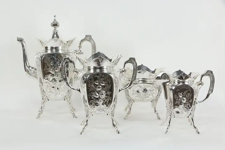 Victorian Antique Silverplate 4 Pc Coffee or Tea Set Wilcox #36421