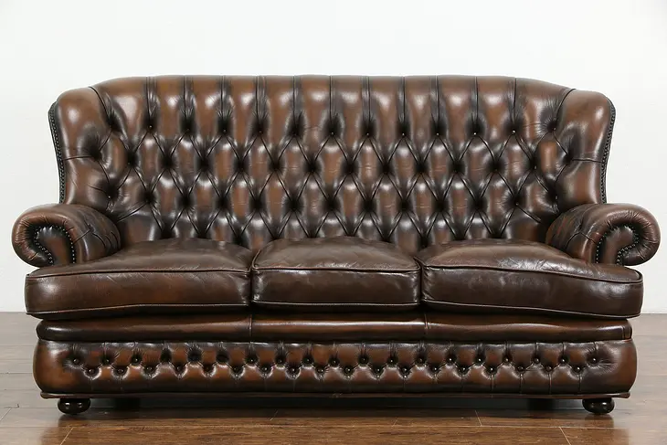 Chesterfield Style Tufted Leather Vintage Scandinavian Sofa #36465