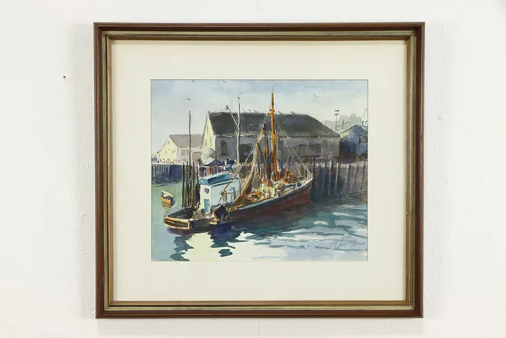 Lobster Boat, Booth Bay ME Original Watercolor Painting George Straub 24" #36480
