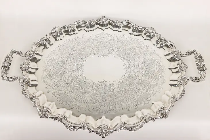 Shell Motif 29" Scalloped Silverplate Vintage Serving Tray, Reed & Barton #36623