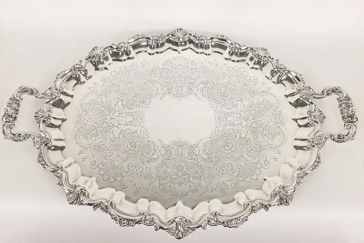 Shell Motif 29" Scalloped Silverplate Vintage Serving Tray, Reed & Barton #36623