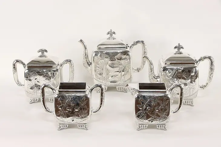 Victorian Antique Silverplate 5 Pc Coffee & Tea Set, Meriden #36624